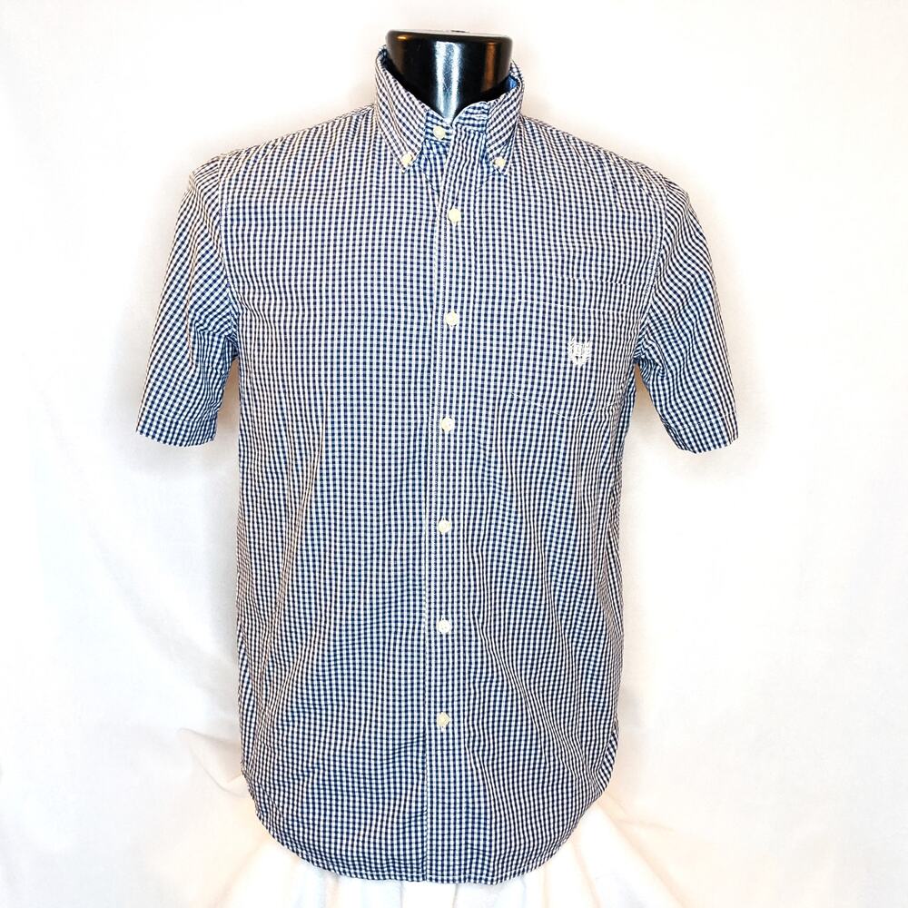 Chaps Mens Easy Care Button Up Shirt Medium Black Checker